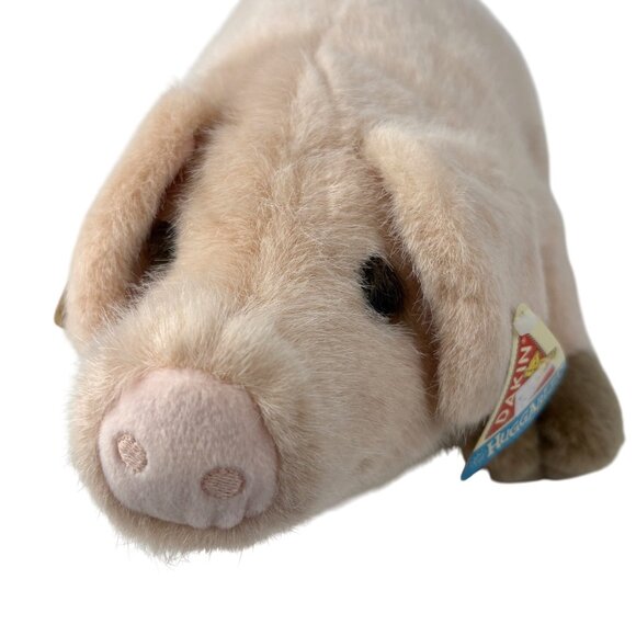 Vintage Dakin Huggables 16” Plush Pig Soft Curly Tail Stuffed Animal Tags Applau - Picture 4 of 10